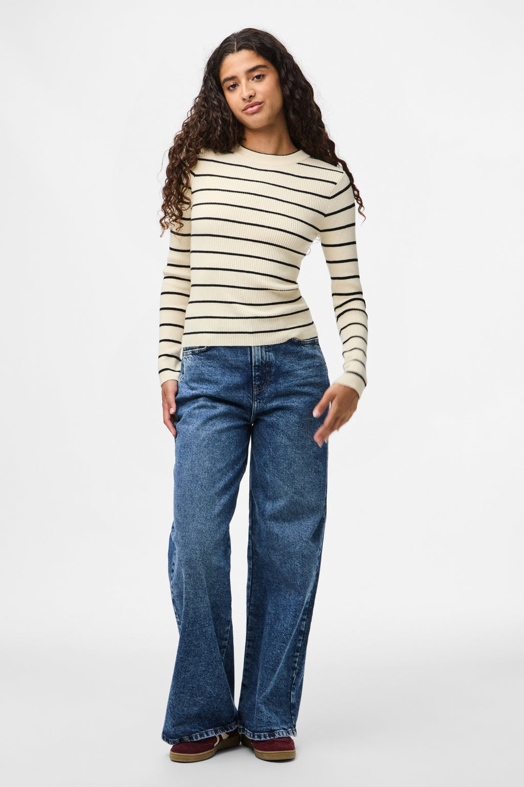 Mira New O-Neck Knit - Bouleau/Noir