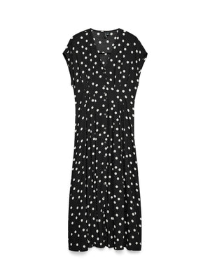 Elisa Pleat Shirt Dress - Black- Snow White Dot