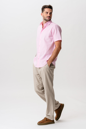 Chemise en lin à manches courtes - Rouge clair