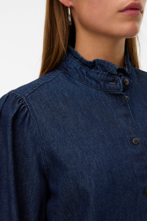 Atla Frill Dnm Shirt - Dark Blue Denim