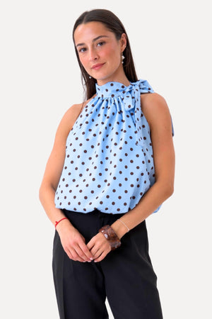 Haut Wilma - Bleu Clair/Pois Marron