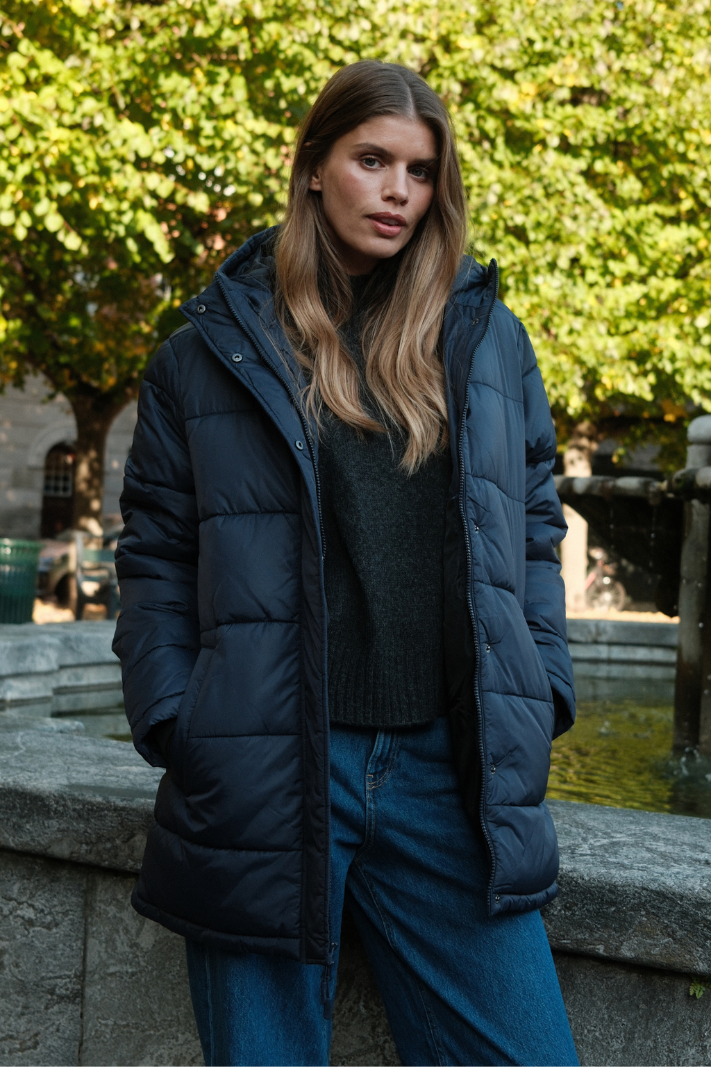 Long Puffer Jacket - Navy