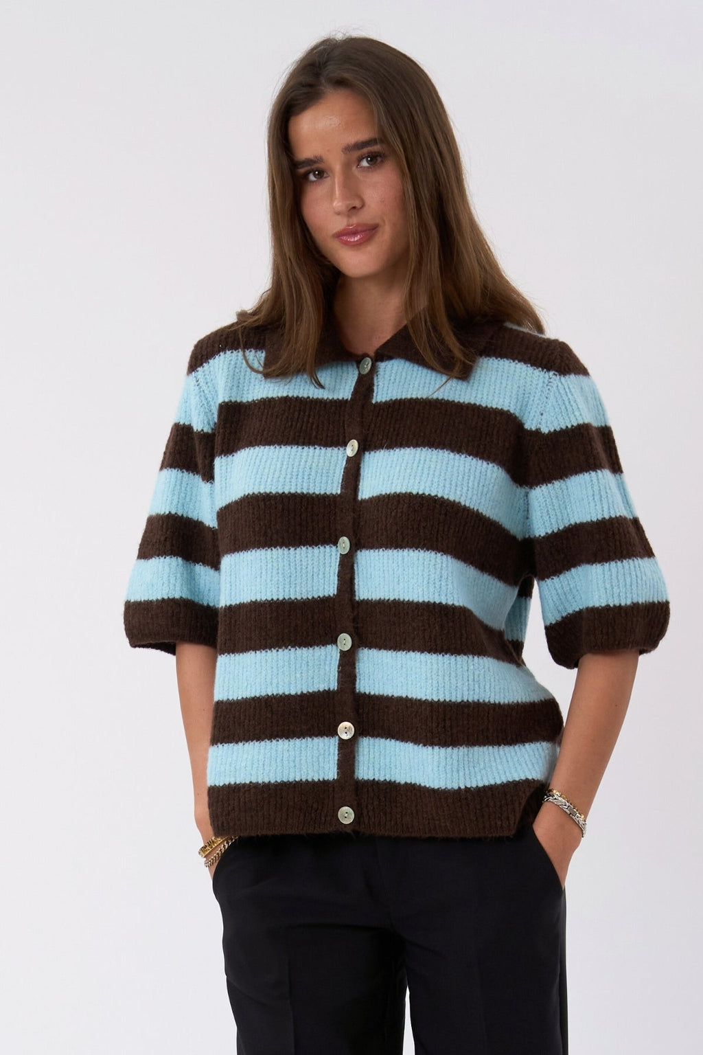 Alba Polo Knit - Chocolat/Bleu Clair