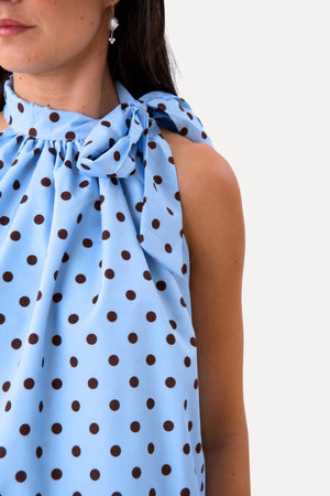 Haut Wilma - Bleu Clair/Pois Marron