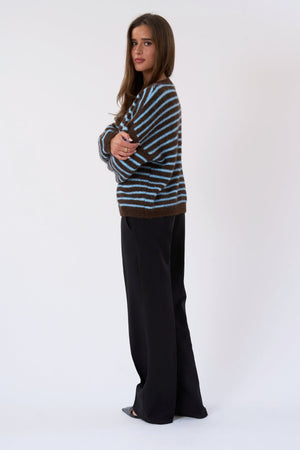 Tricot rayé Sienna - Chocolat/Bleu clair