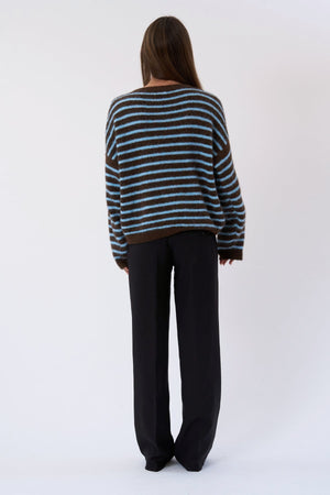 Tricot rayé Sienna - Chocolat/Bleu clair