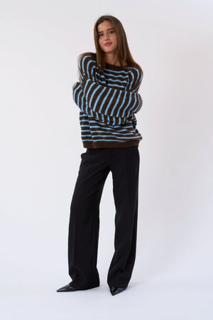 Tricot rayé Sienna - Chocolat/Bleu clair