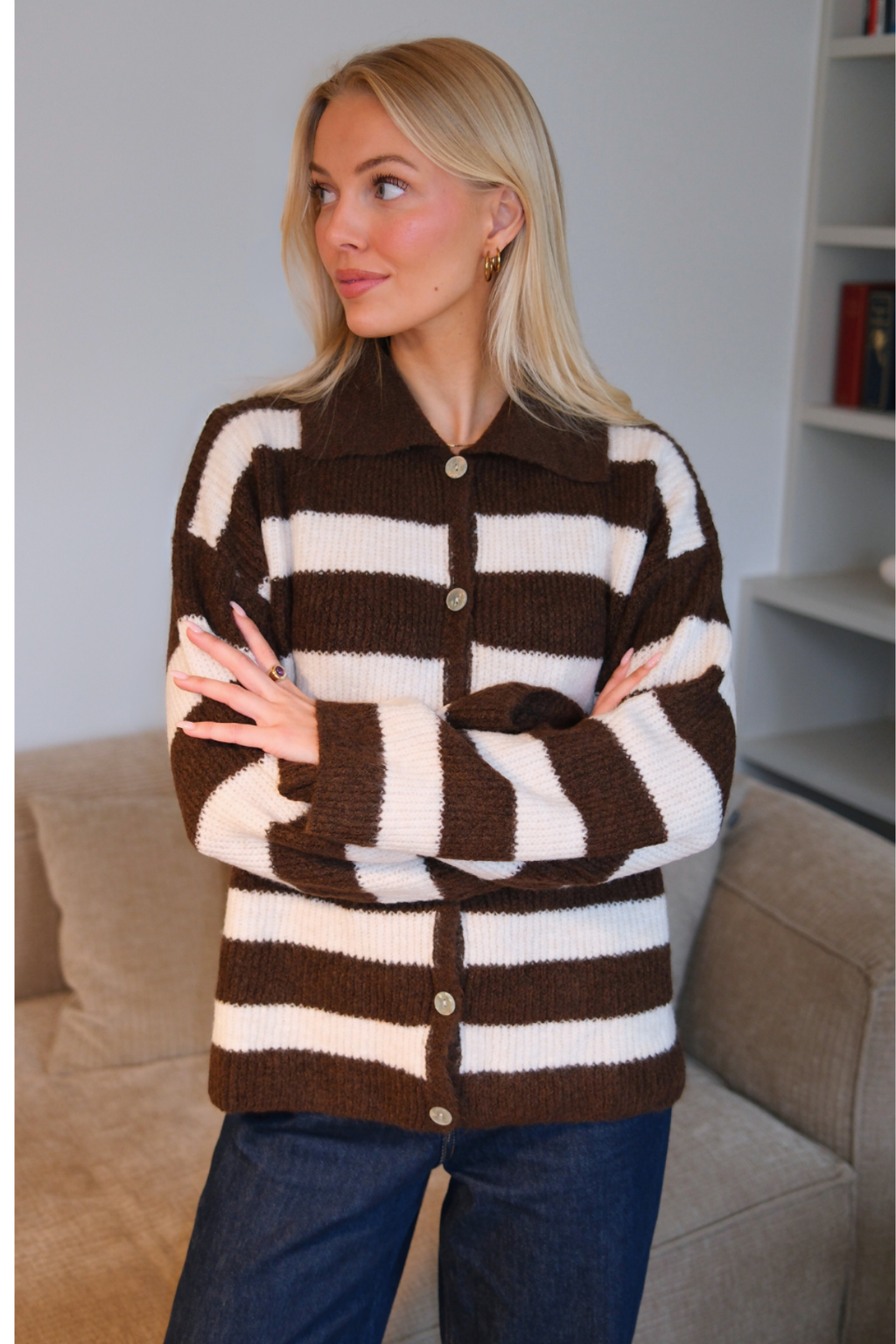 Josie Polo Knit - Marron/Blanc Cassé