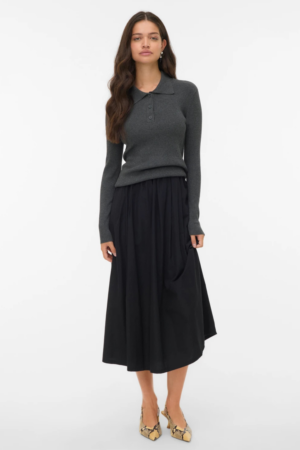 Silje Poloneck Pullover - Dark Grey Melange