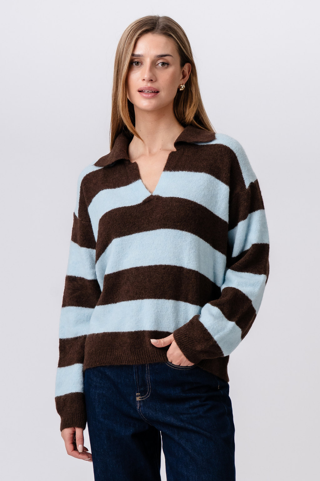 Nora Knit - Brown/Light Blue