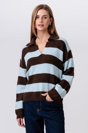 Nora Knit - Brown/Light Blue