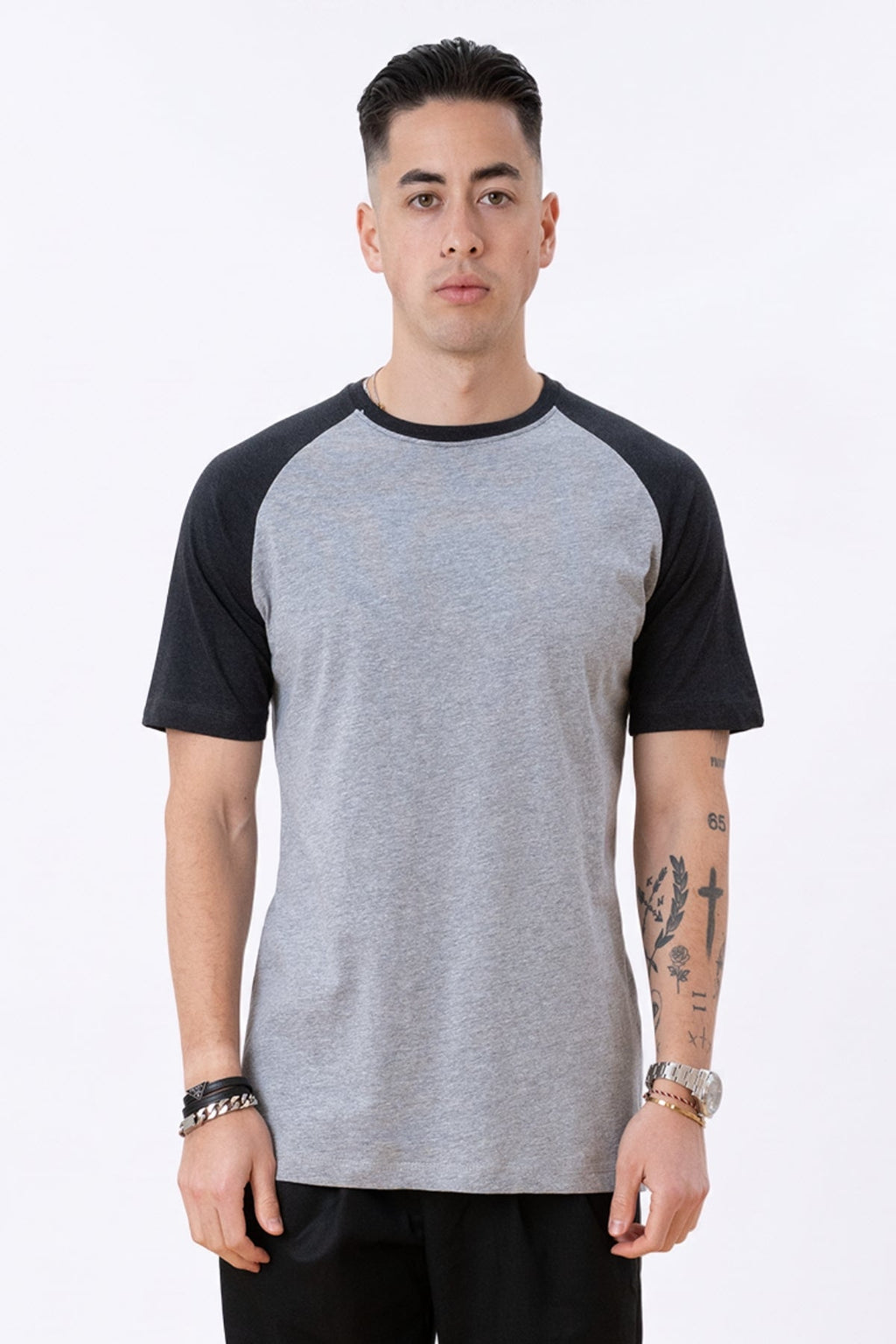 T-shirt Raglan de base - Gris de la lumière noire