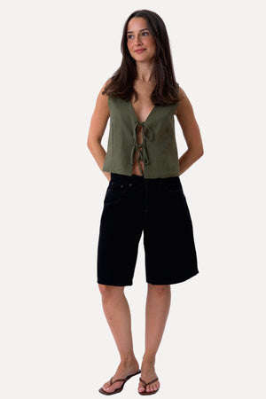 Linen Vest - Green