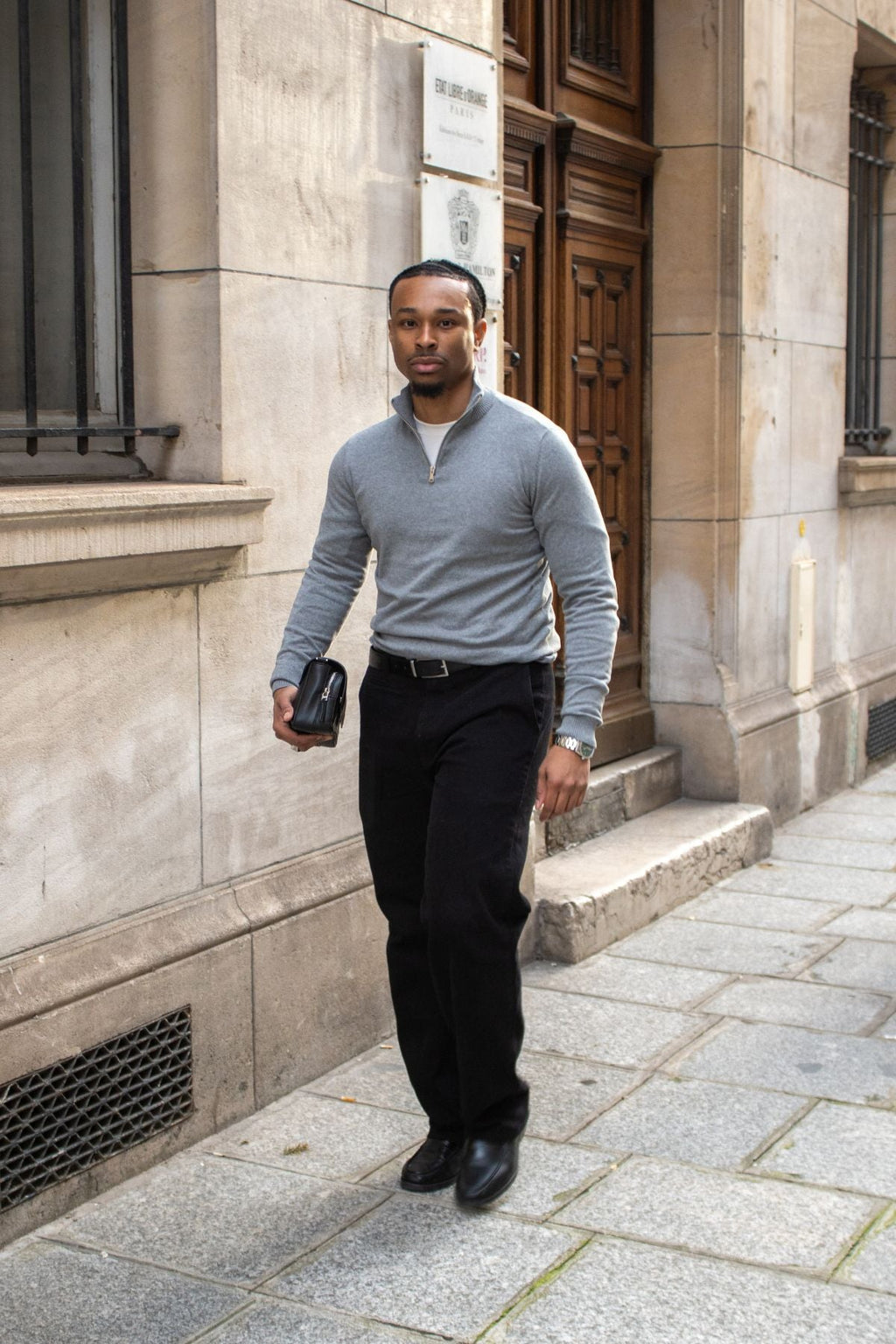 Chino droit en coton - Noir
