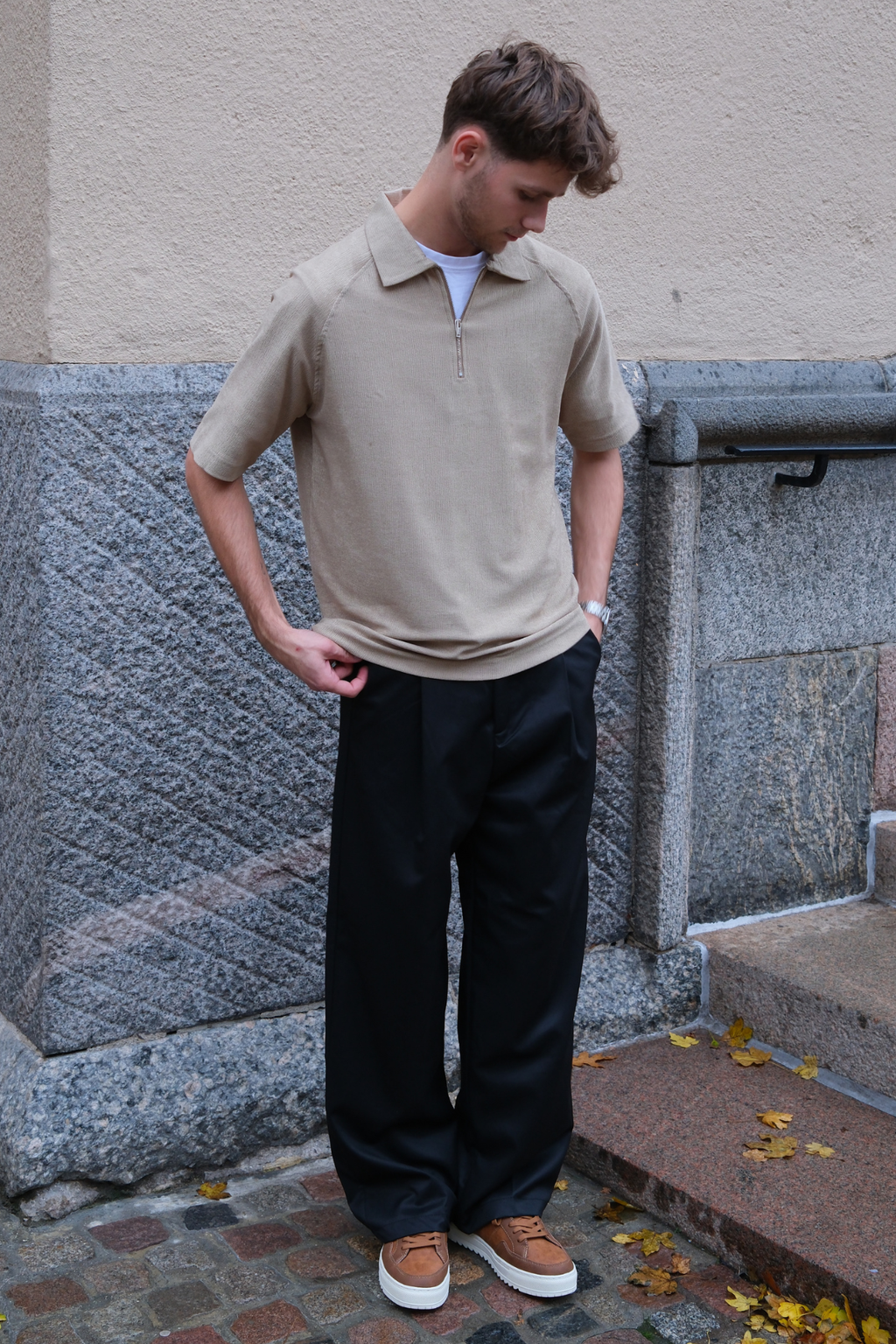 Enzo Short Sleeve Half Zip - Khaki