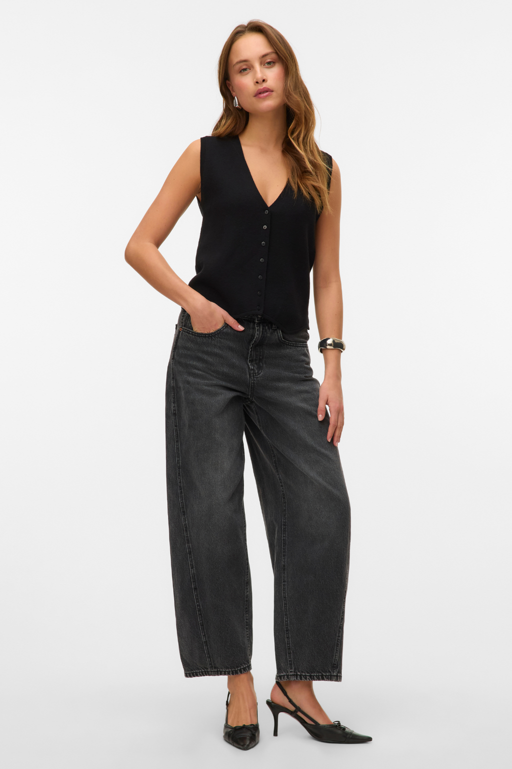 Gold V-Neck Vest - Black