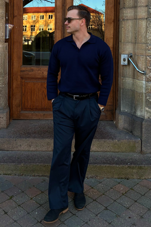 Polo à manches longues tricotées - Marine