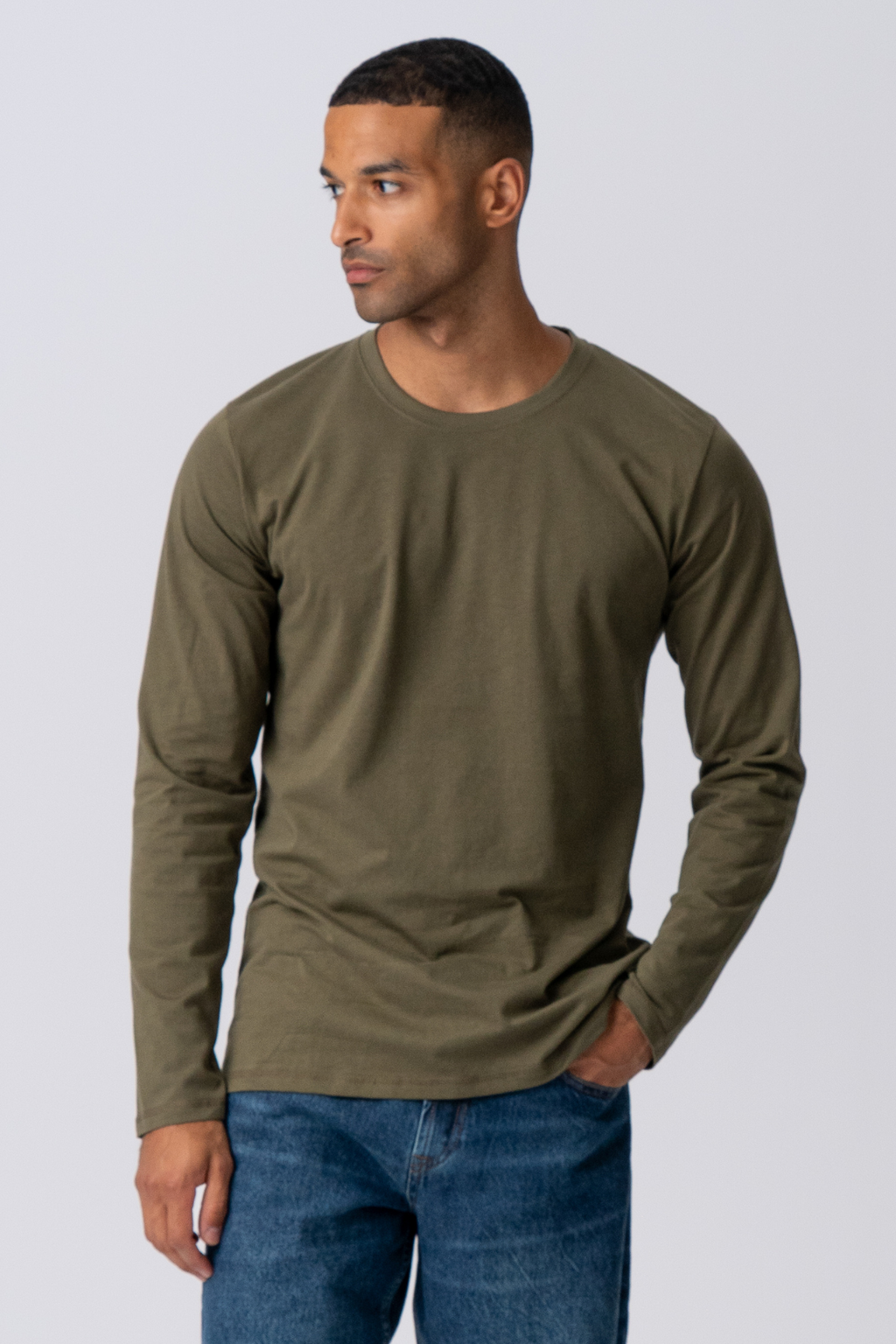 T-shirt basique à manches longues - Green de l'armée