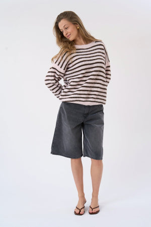 Tricot rayé Sienna - Rose/Chocolat