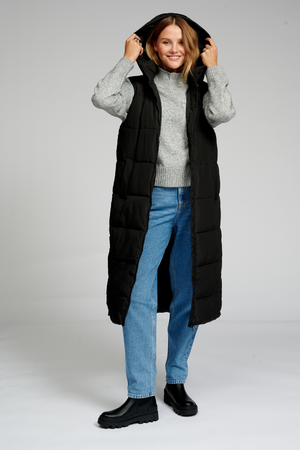 Long Puffer Vest - Black