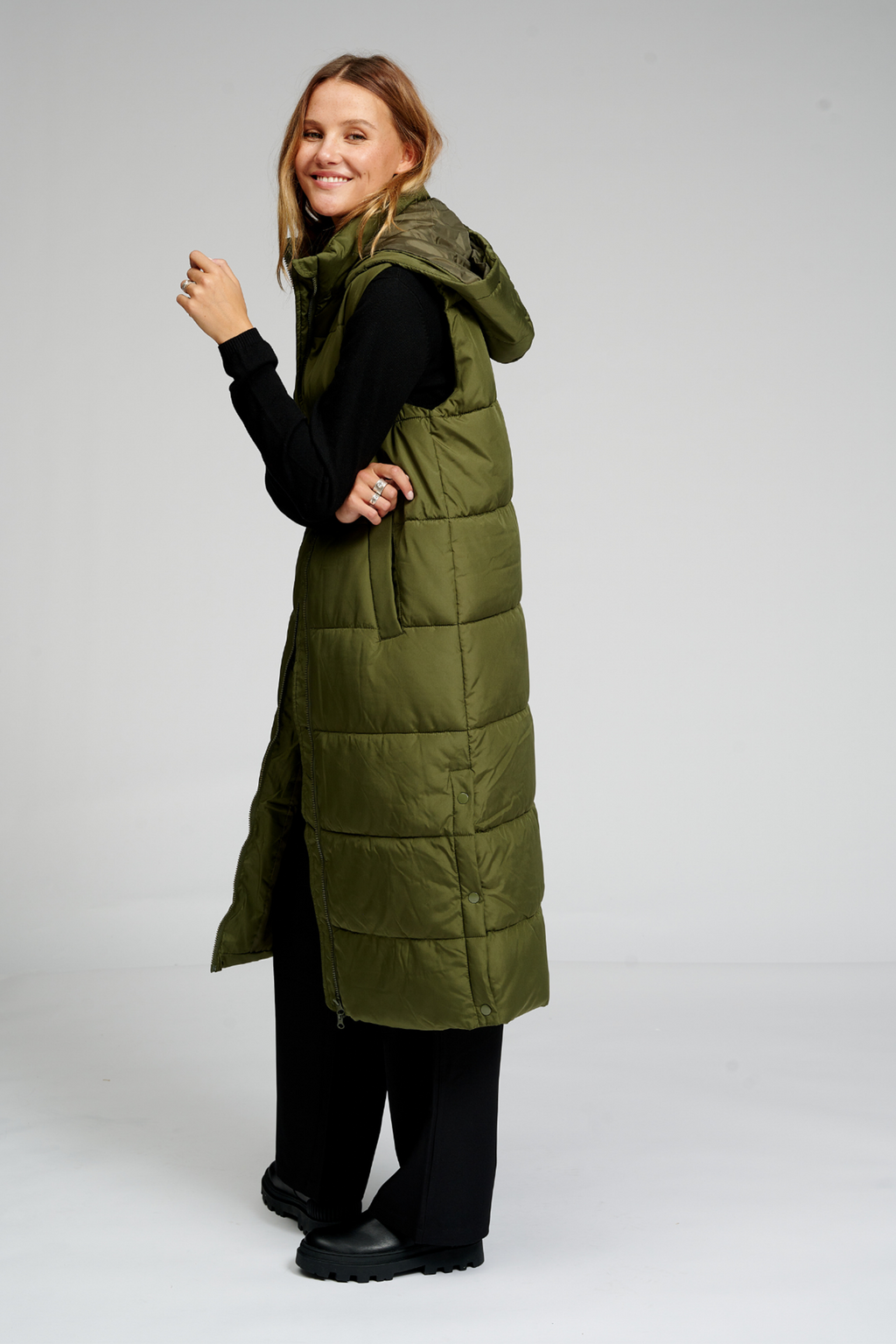 Long Puffer Vest - vert foncé