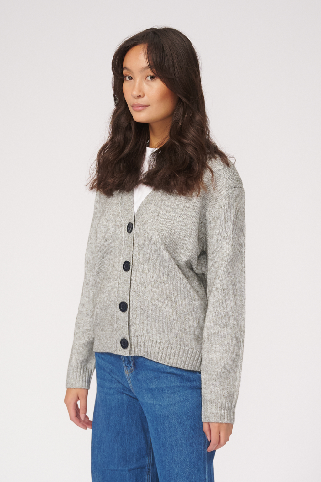 Knitted Cardigan - Light Grey Melange