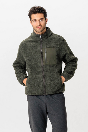 Veste en toison - olive foncé