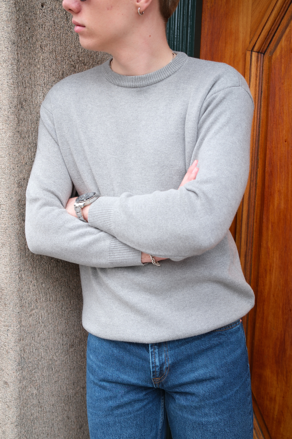 Pull en tricot à chariot d'équipage - gris clair