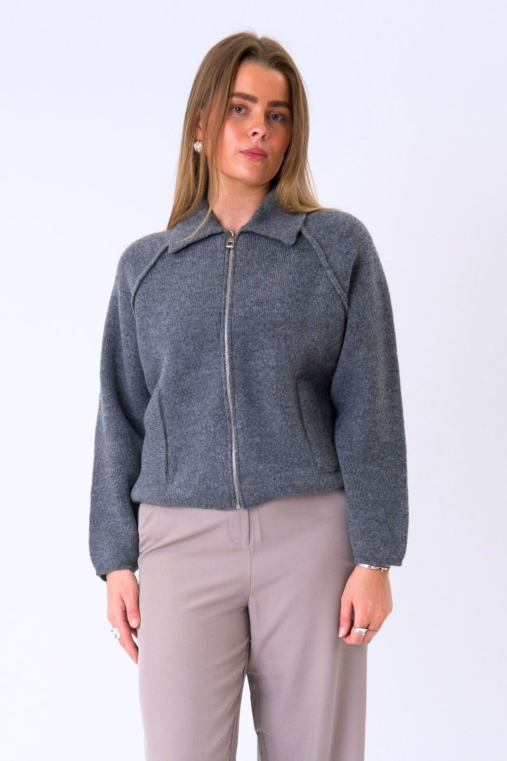 Fermeture éclair en tricot Selma - Gris