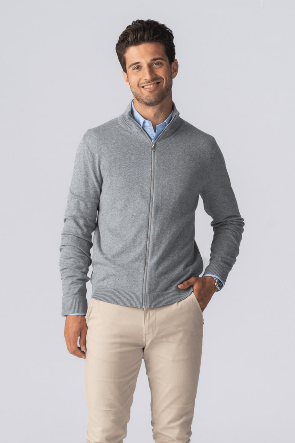 Cardigan zippé à pullover - Mélange gris