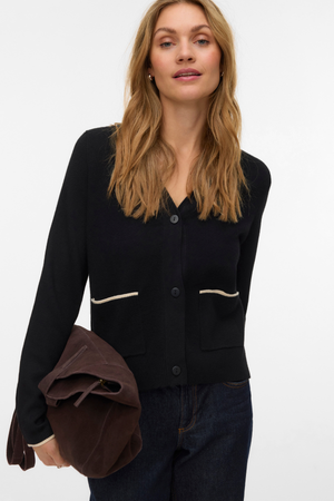 Cardigan contrasté doré à col en V - Black W. Birch