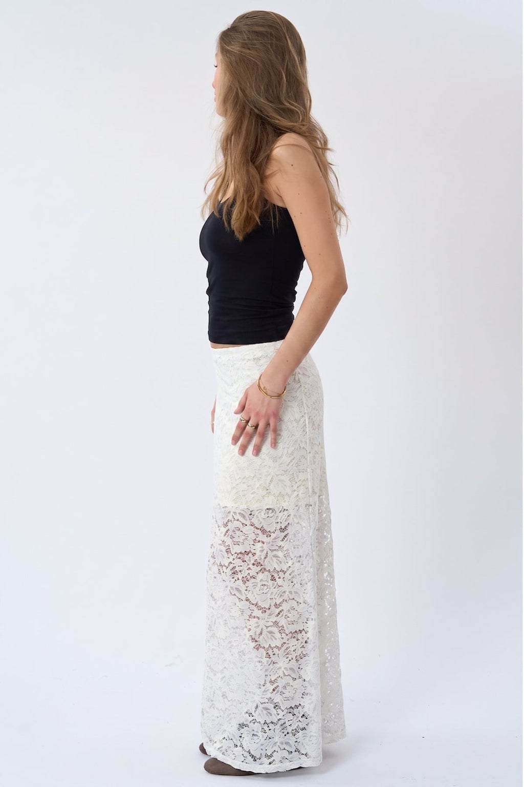 Jupe longue en dentelle Amara - Blanc