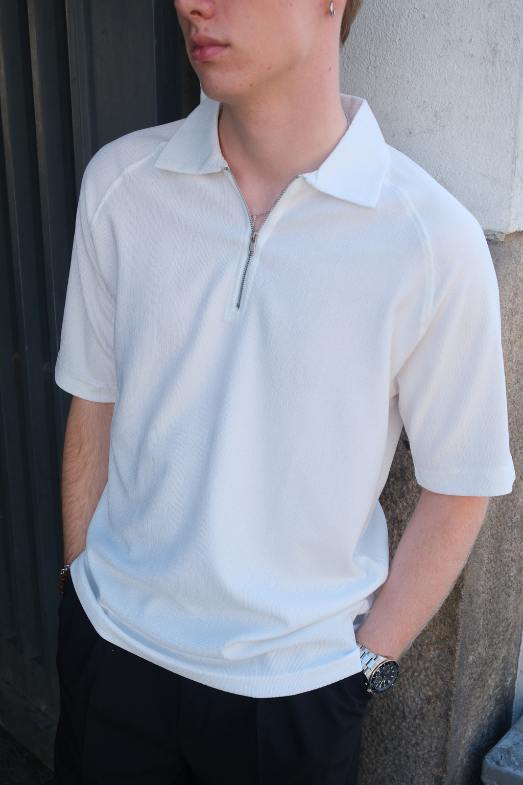 Enzo à manches courtes à moitié zip - blanc