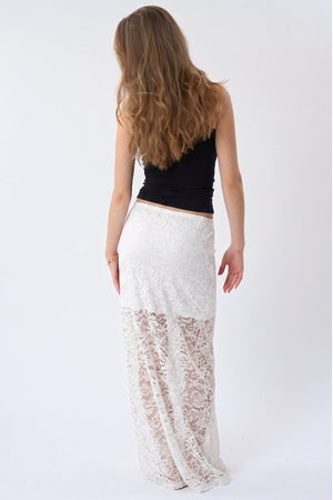 Jupe longue en dentelle Amara - Blanc