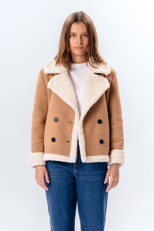 Manteau court en shearling - Beige