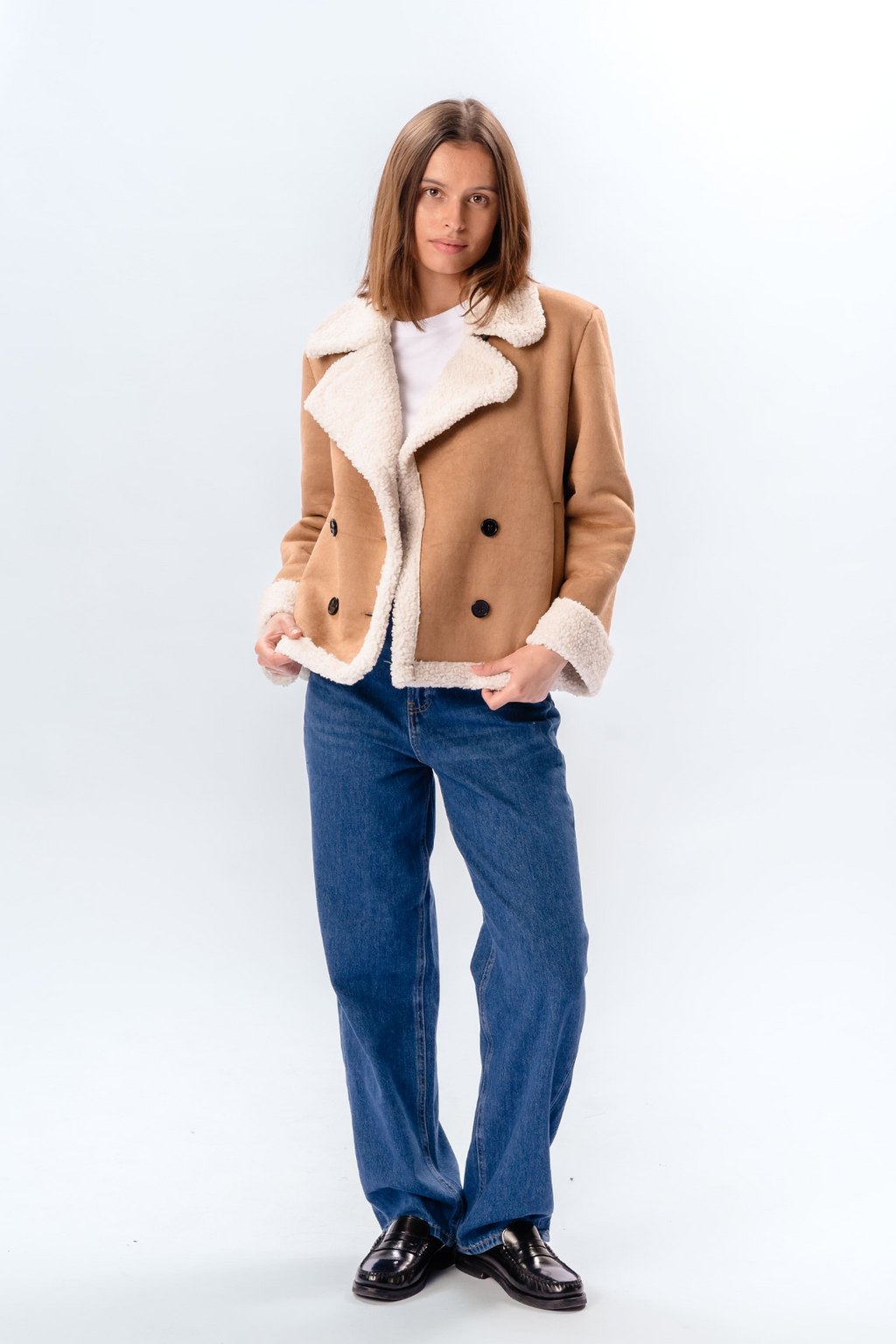 Manteau court en shearling - Beige