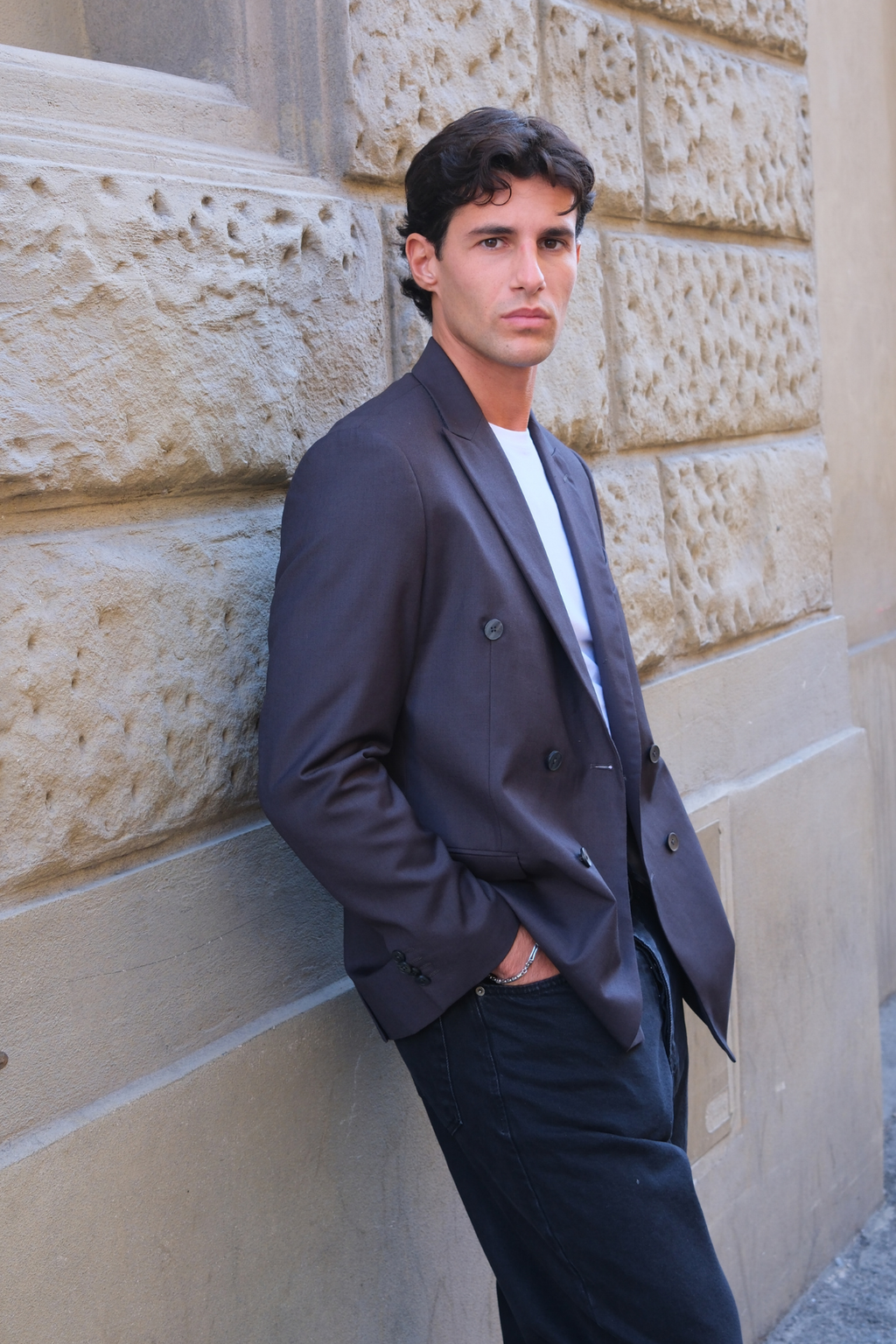 Premium Blazer à double poitrine - Grey-Brown