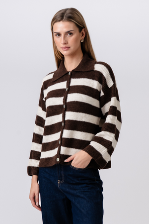 Josie Polo Knit - Marron/Blanc Cassé