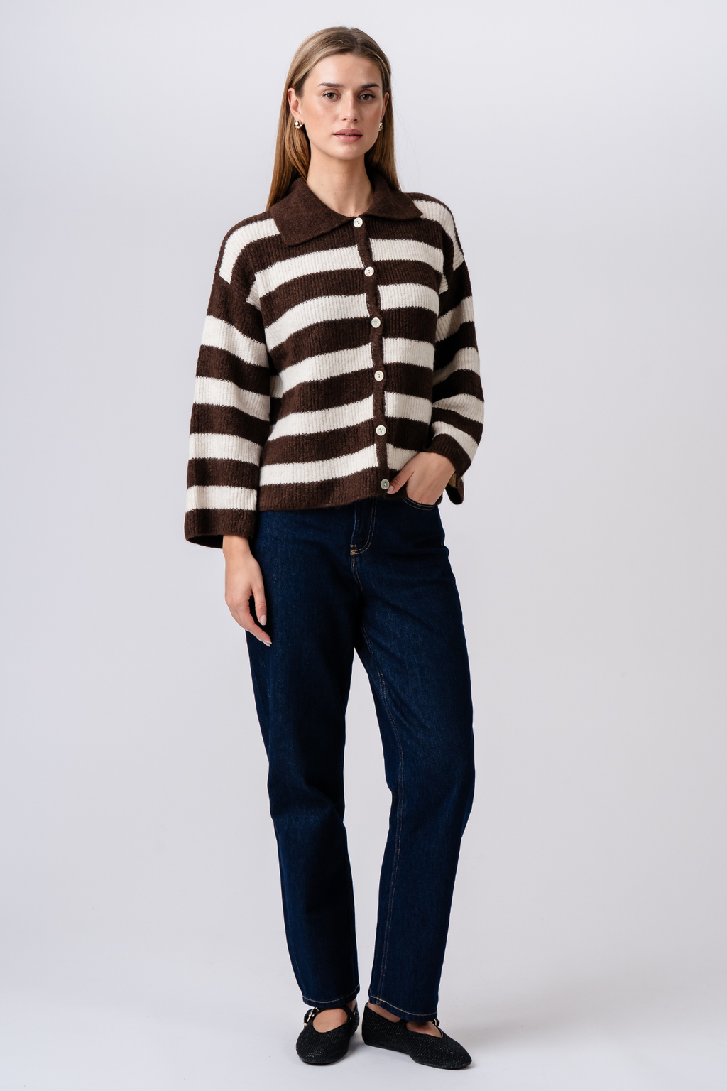 Josie Polo Knit - Marron/Blanc Cassé