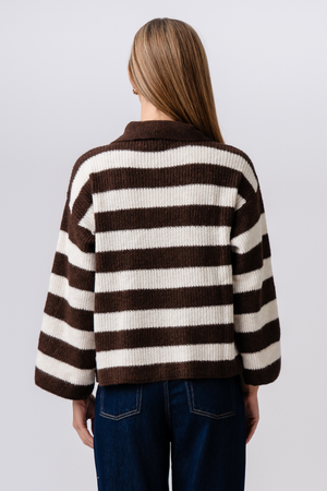 Josie Polo Knit - Marron/Blanc Cassé