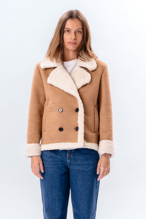 Manteau court en shearling - Beige