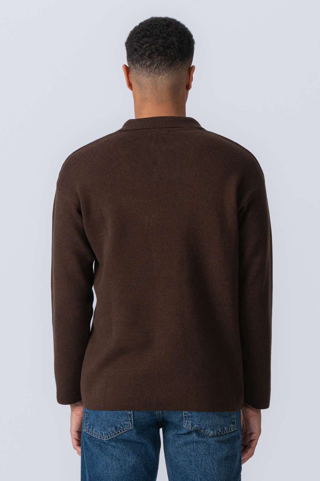 Knitted Long Sleeve Polo - Light Brown