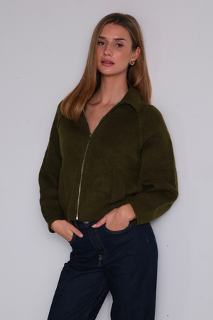 Fermeture éclair en tricot Selma - Kaki