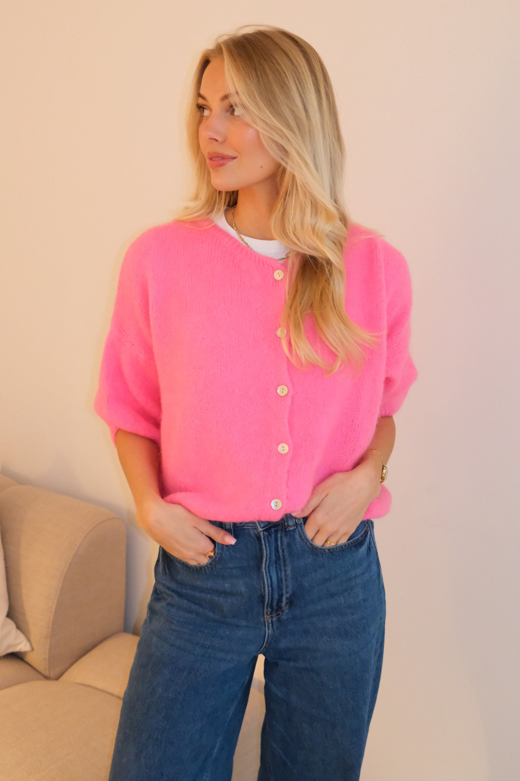 Mary Short Sleeved Knit - Baby Pink