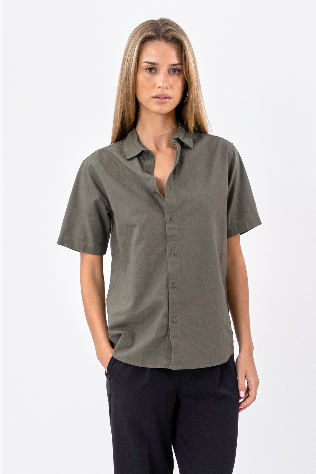 Short Sleeve Linen Shirt - Army
