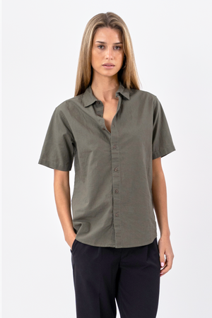 Short Sleeve Linen Shirt - Army