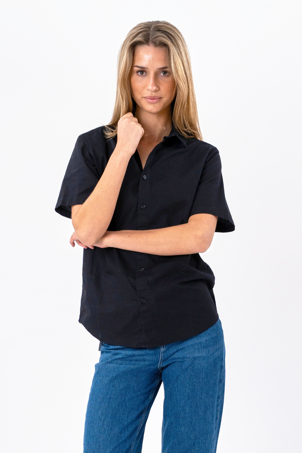 Short Sleeve Linen Shirt - Black