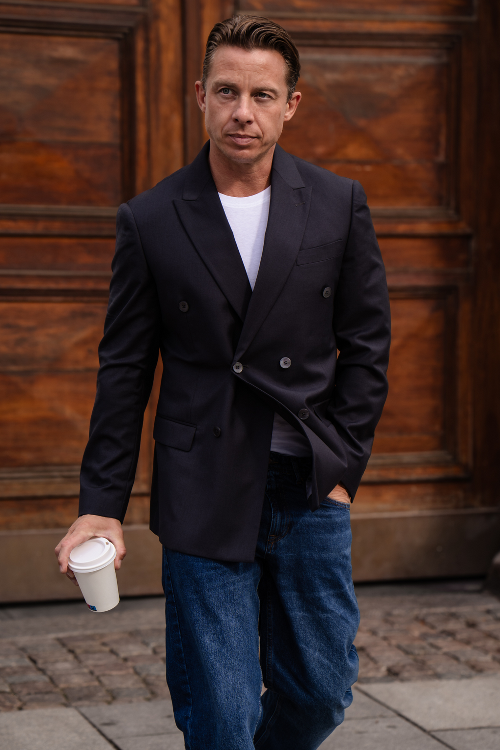 Premium Double-breasted Blazer - Black