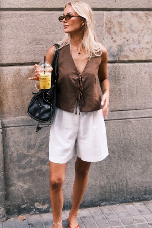 Linen Vest - Brown