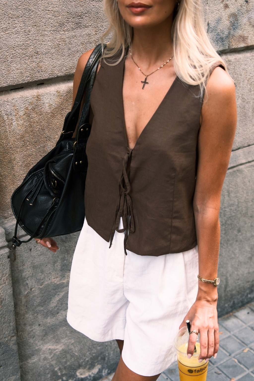 Linen Vest - Brown